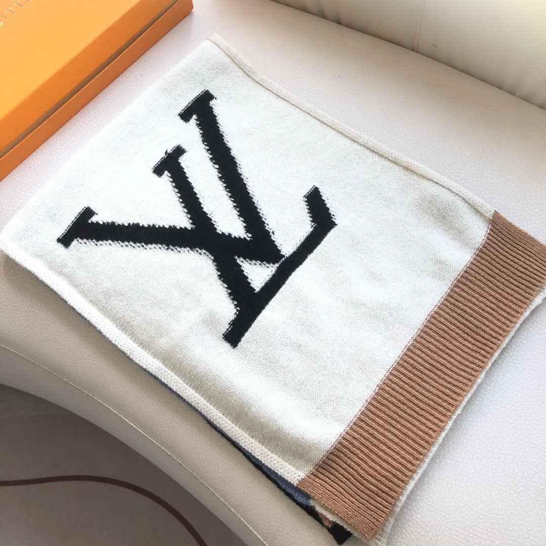 TOP Louis Vuitton LV Wool Scarf 38X200cm- White and Blue
