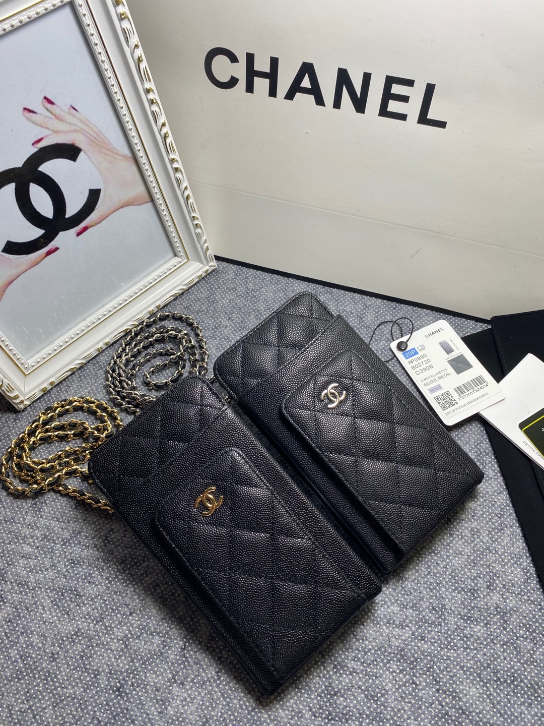 TOP CHANEL Caviar Mobile Phone Bags 18.2*9*3cm - SHW&GHW - Black
