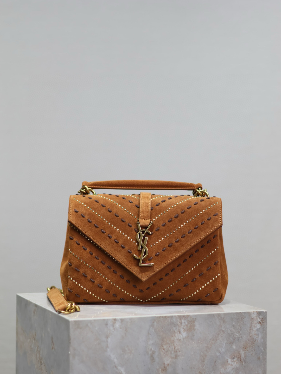 TOP Yves Saint Laurent YSL College Suede Bag Medium 24x17x6cm - Brown