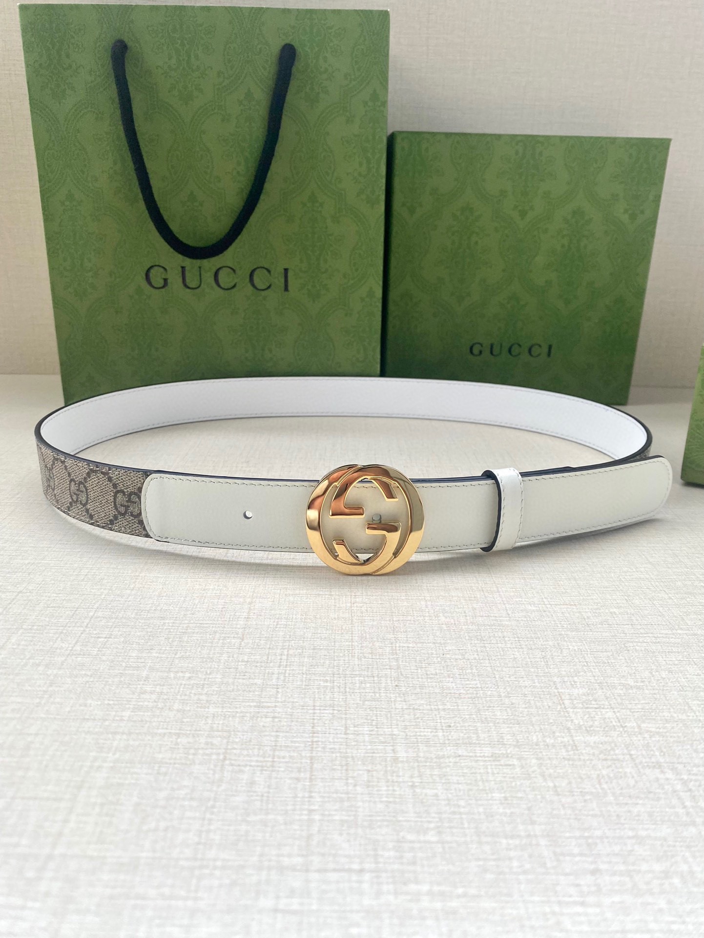 TOP GUCCI GG Supreme Canvas Belt Calfskin - 3.0cm