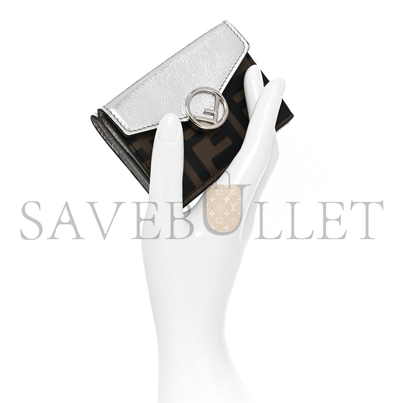 FENDI MICRO TRI-FOLD MINI WALLET WITH SILVER METALLIC FF LOGO F (9*6*3cm)