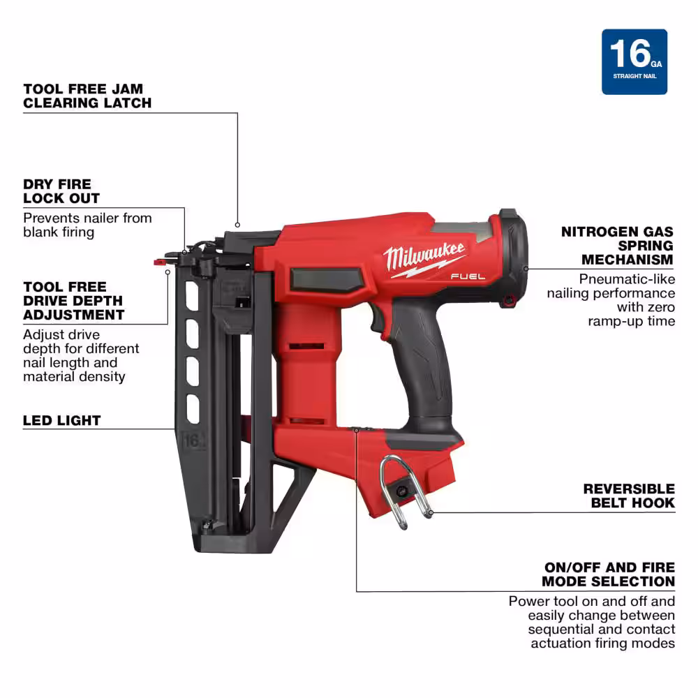 M18 FUEL 18-Volt Lithium-Ion Brushless Cordless Gen ll 16-Gauge Straight Finish Nailer (Tool Only)