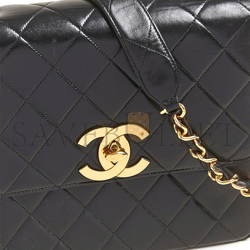 CHANEL CLASSIC FLAP BAG DECA SQUARED LAMBSKIN BLACK (25*20*9cm)
