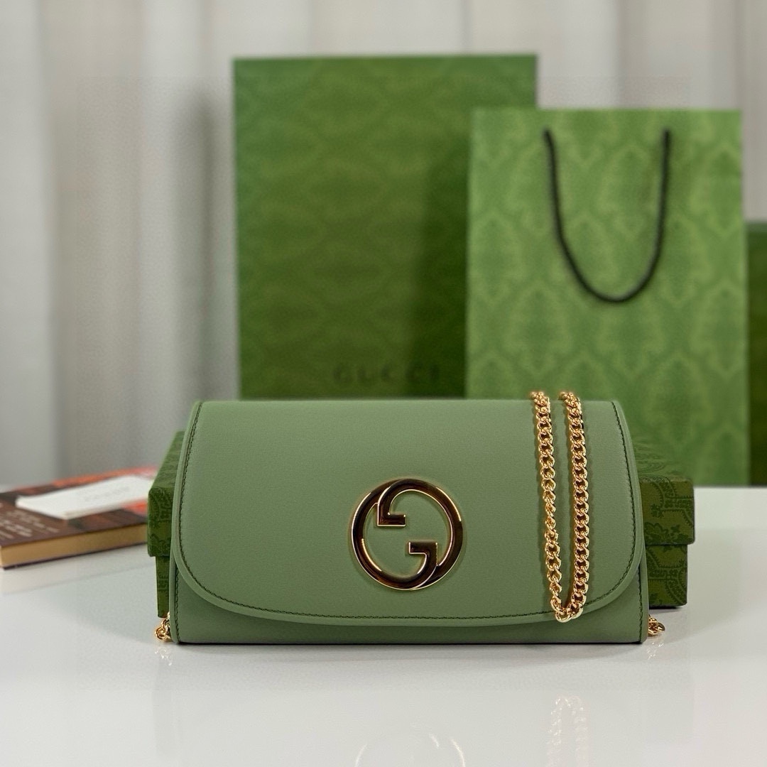TOP GUCCI GG Blondie Series Chain Small Bags 21X10.5cm - Green/Pink -GHW