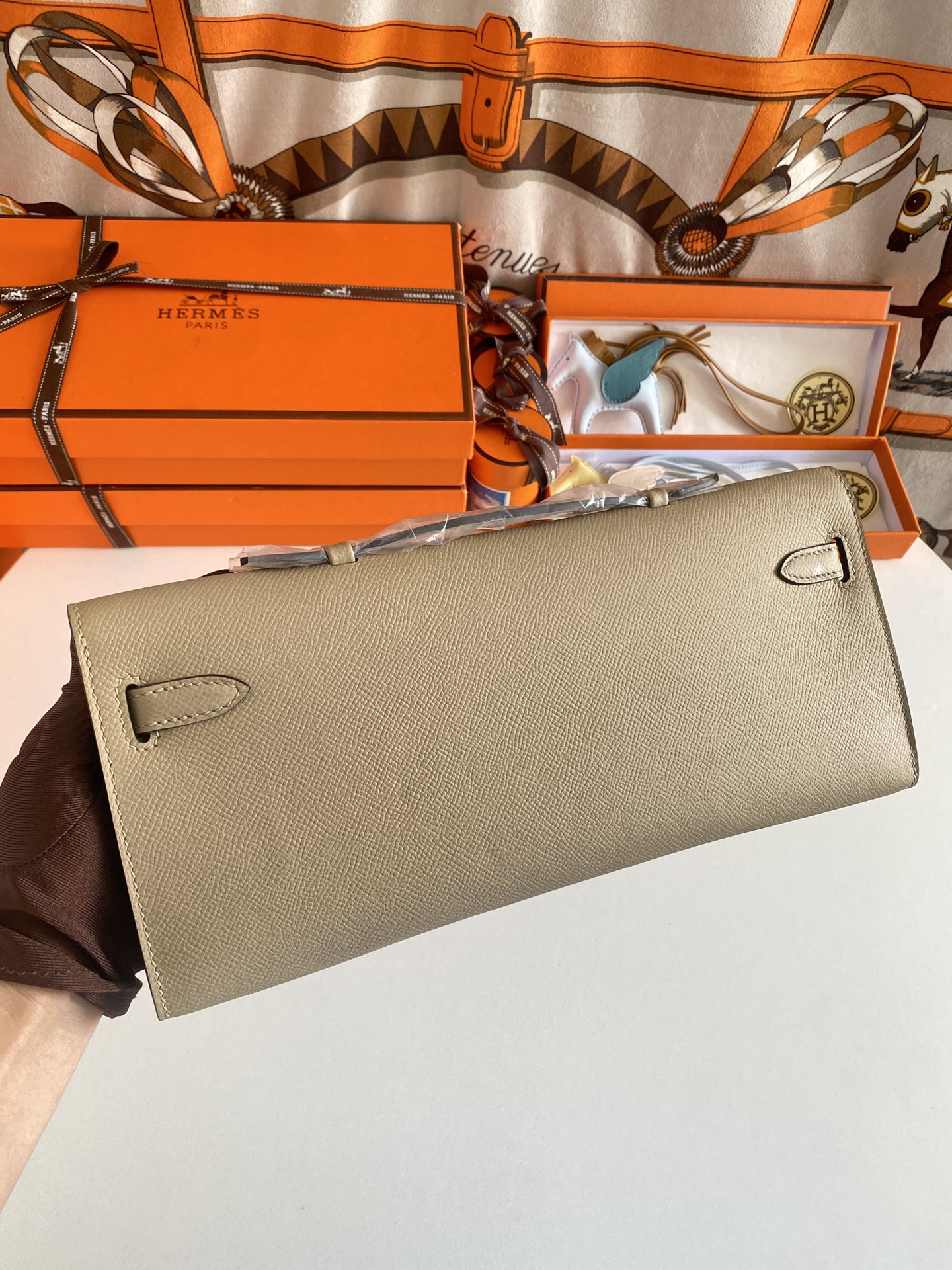 TOP HERMES Kelly Cut Epsom 31CM - Elephant Grey - GHW&SHW
