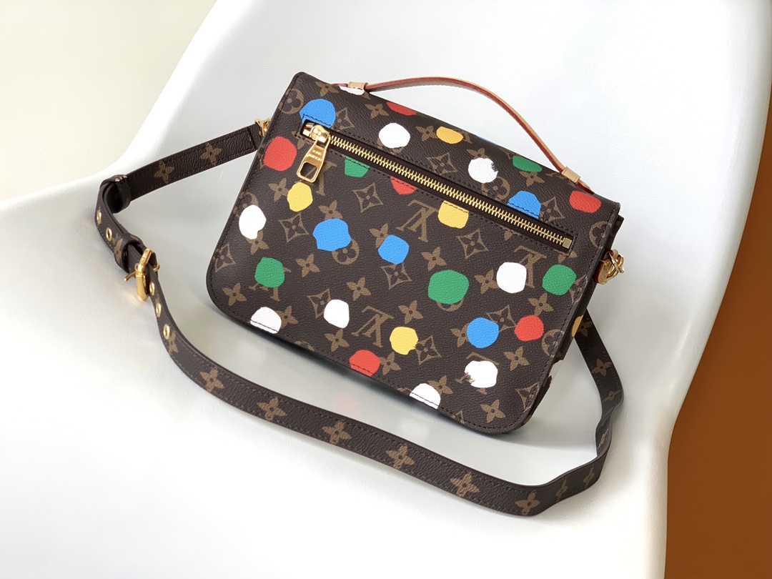 TOP Louis Vuitton LV L*V x Yayoi Kusama Pochette Métis 25 x 19 x 7 cm-Brown&GHW
