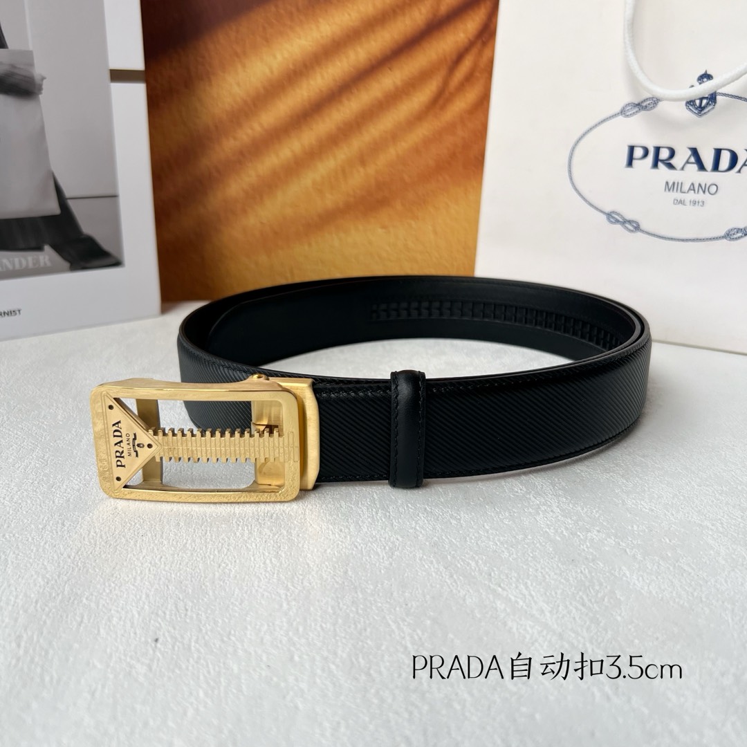 TOP PRADA Belt Calfskin with Metal Logo - 3.5CM