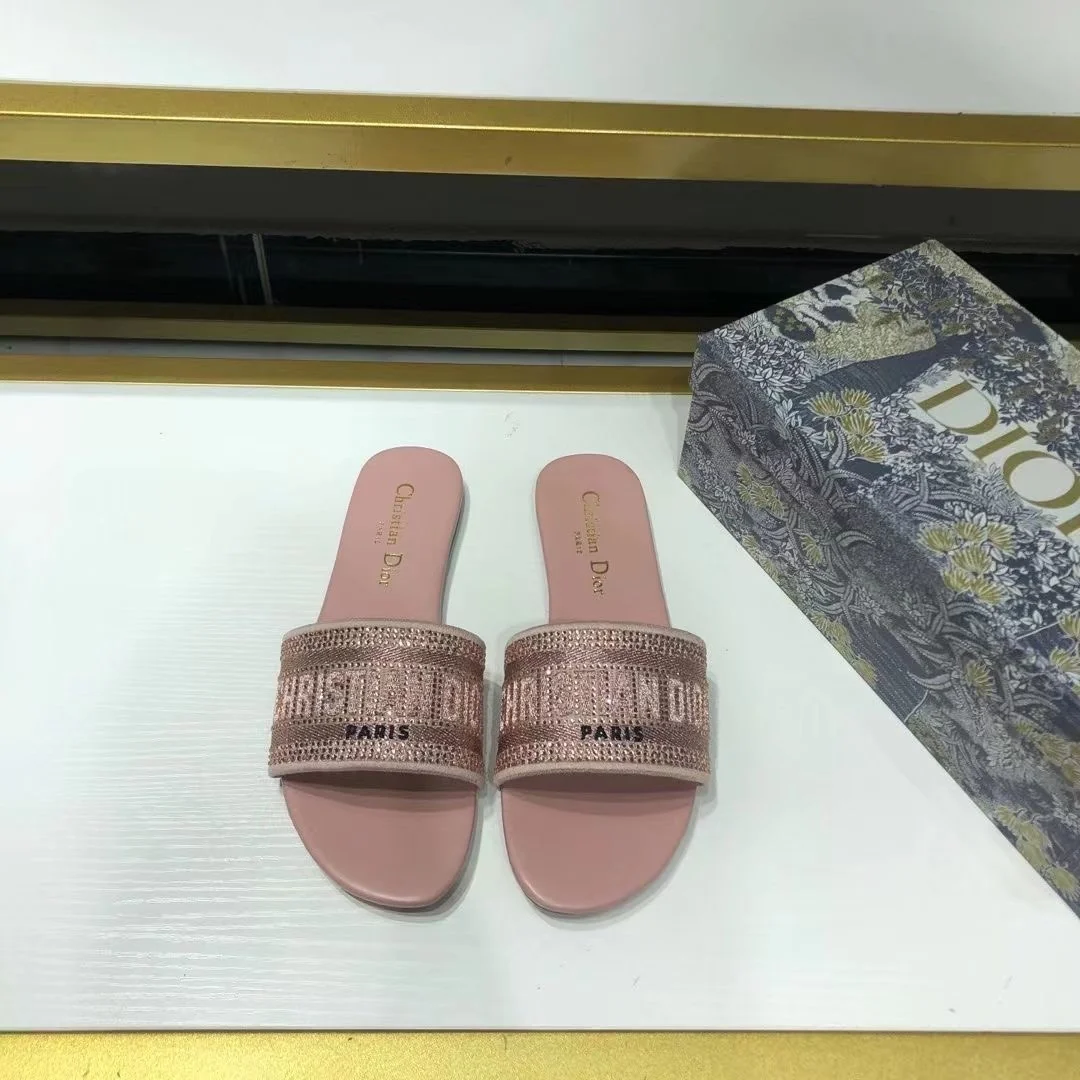 AAASandals Luxury Rhinestone Embellished Flat Slides Women Open Toe Summer Casual Slippers