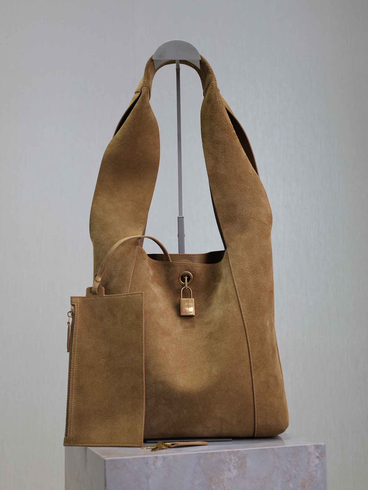 TOP Yves Saint Laurent YSL Suede Hobo Bag  27×27×8cm - Brown&GHW