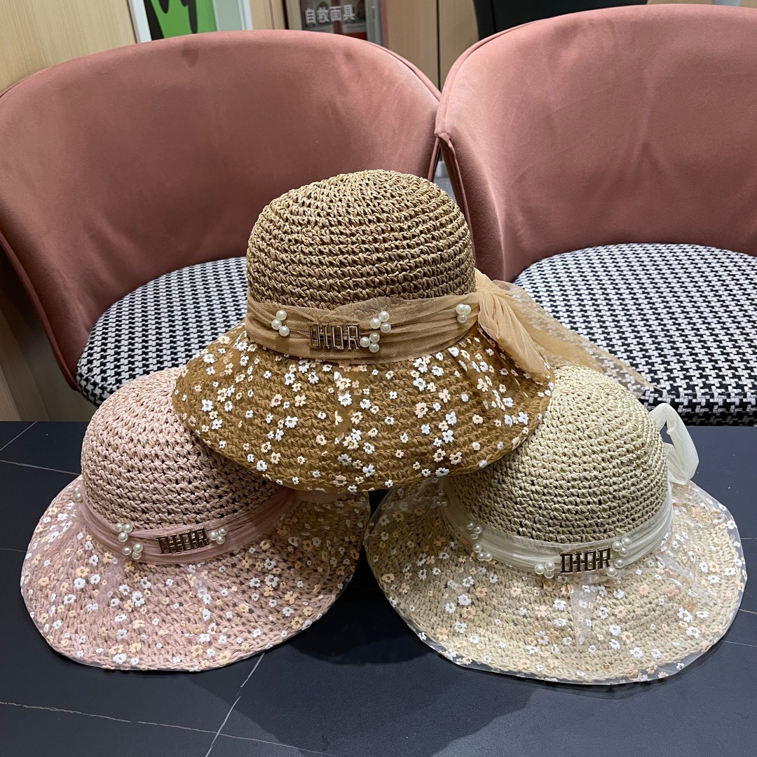 TOP Christian Dior Lace Straw Hat - 3 Color
