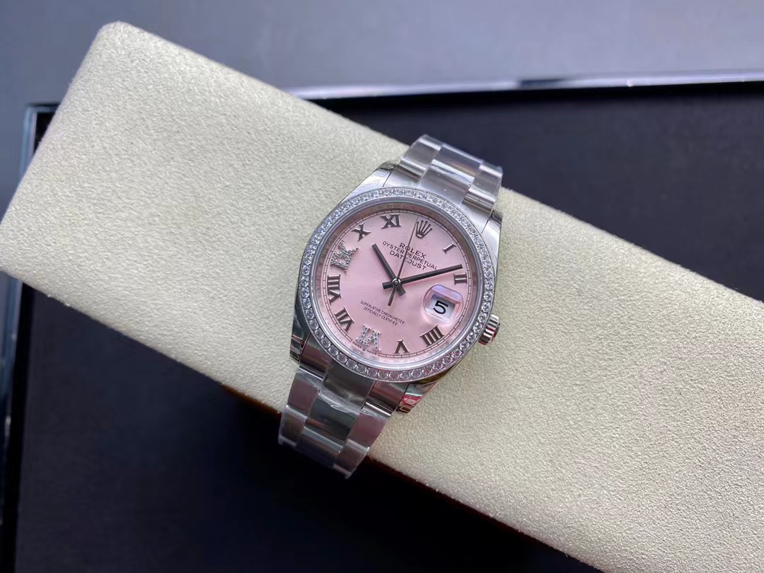 TOP ROLEX Pink Dial Watch 36mm - Silver