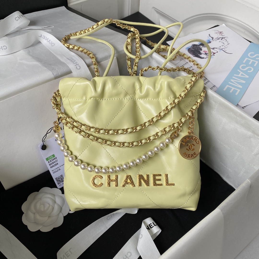 TOP CHANEL 23S Mini 22 Bag 19x20x6cm - GHW - Yellow