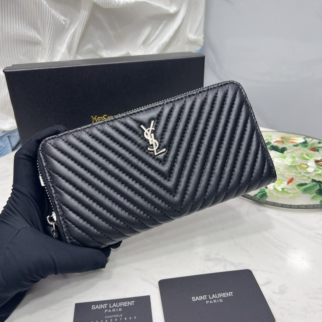 Saint Laurent YSL Caivar  Zipper Long Wallet(Replica)