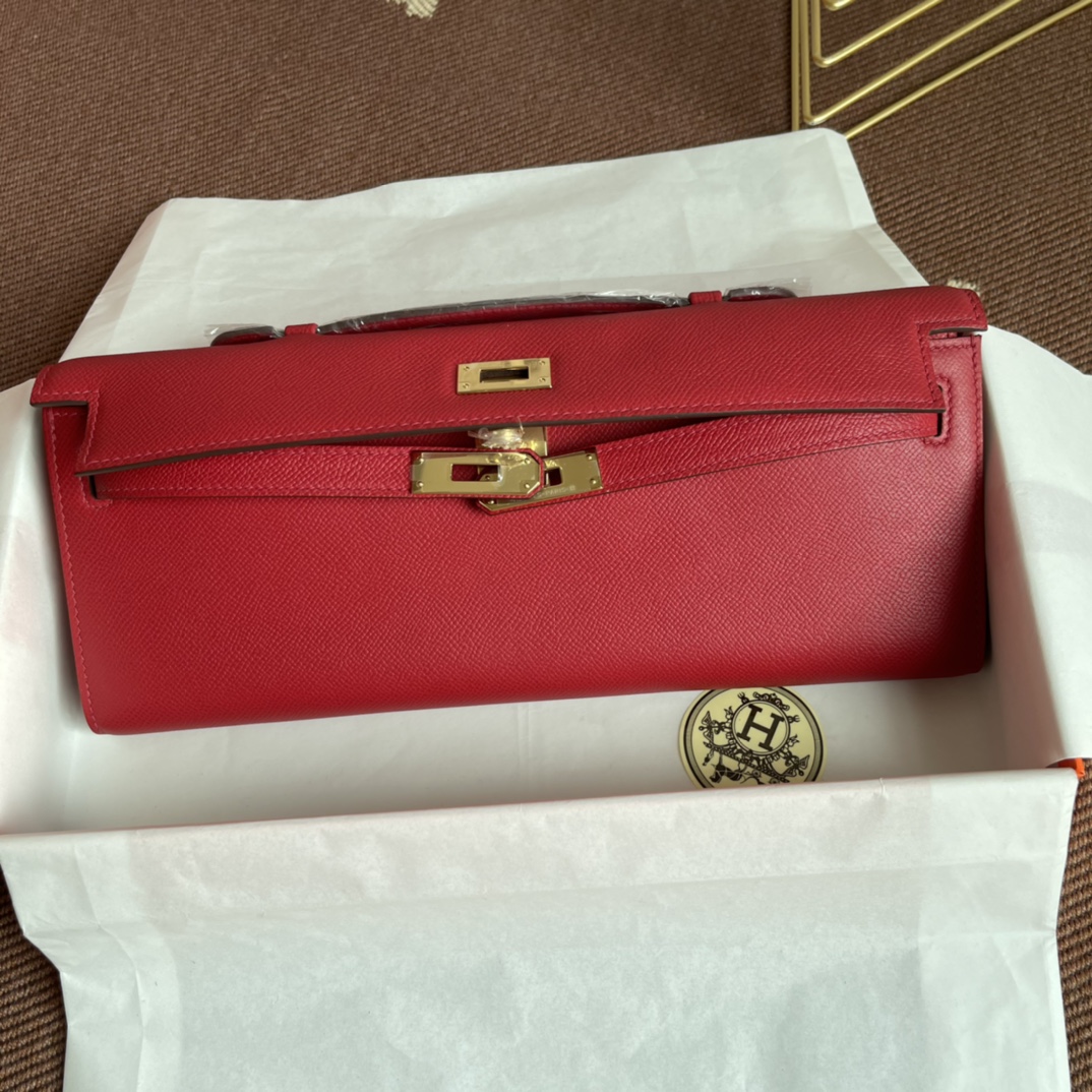 TOP HERMES Kelly Cut Elan 31 Clutch - 31*14*3cm - Red & SHW