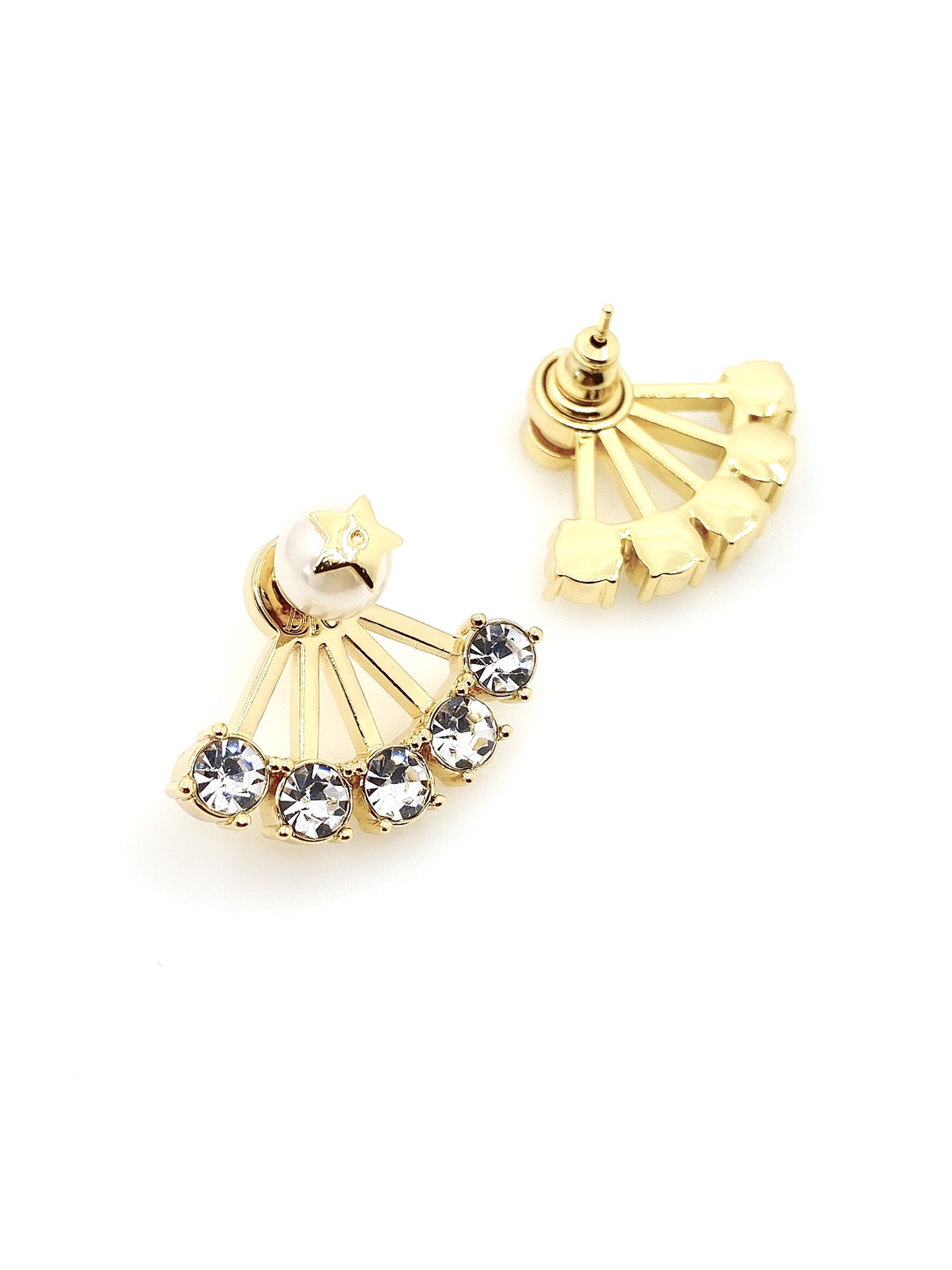 TOP Christian Dior Size Pearl and Aiamond Earrings - Gold