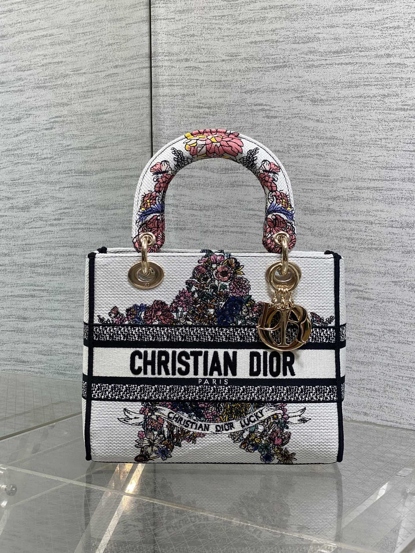TOP Christian Dior Embroidered Lady Bag 24x11x20cm - White