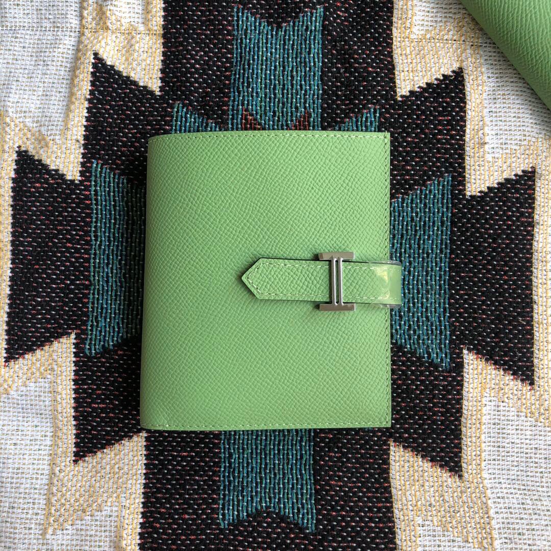 TOP HERMES Bearn Short Clip Wallet  Epsom - Avocado Green
