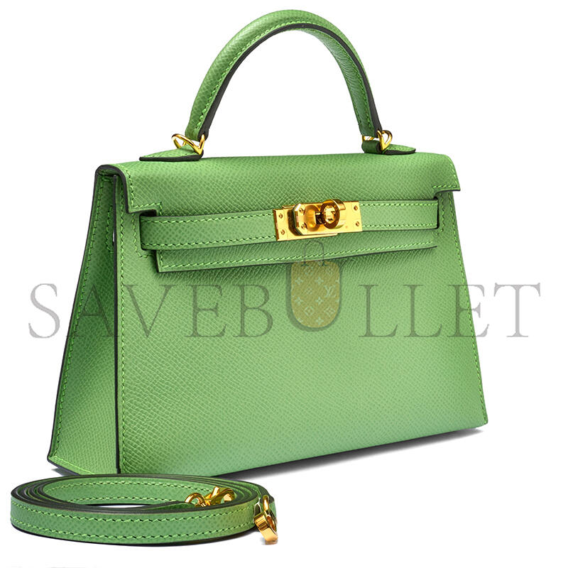 HERMÈS VERT CRIQUET EPSOM MINI KELLY II GOLD HARDWARE (19*12*5.5cm)