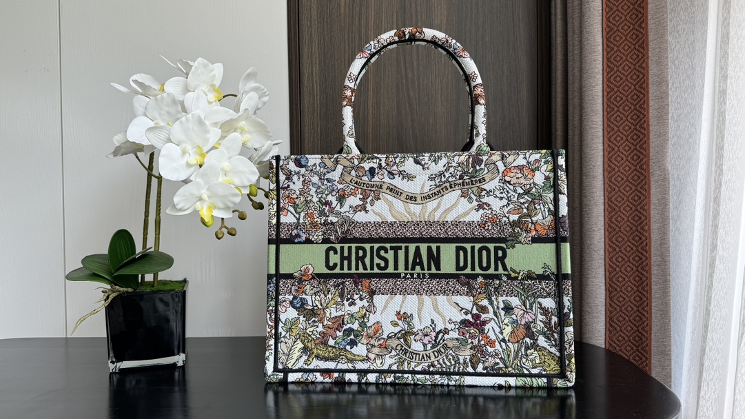 TOP Christian Dior Medium Natural Element Embroidered Tote Bag 36*18*28cm