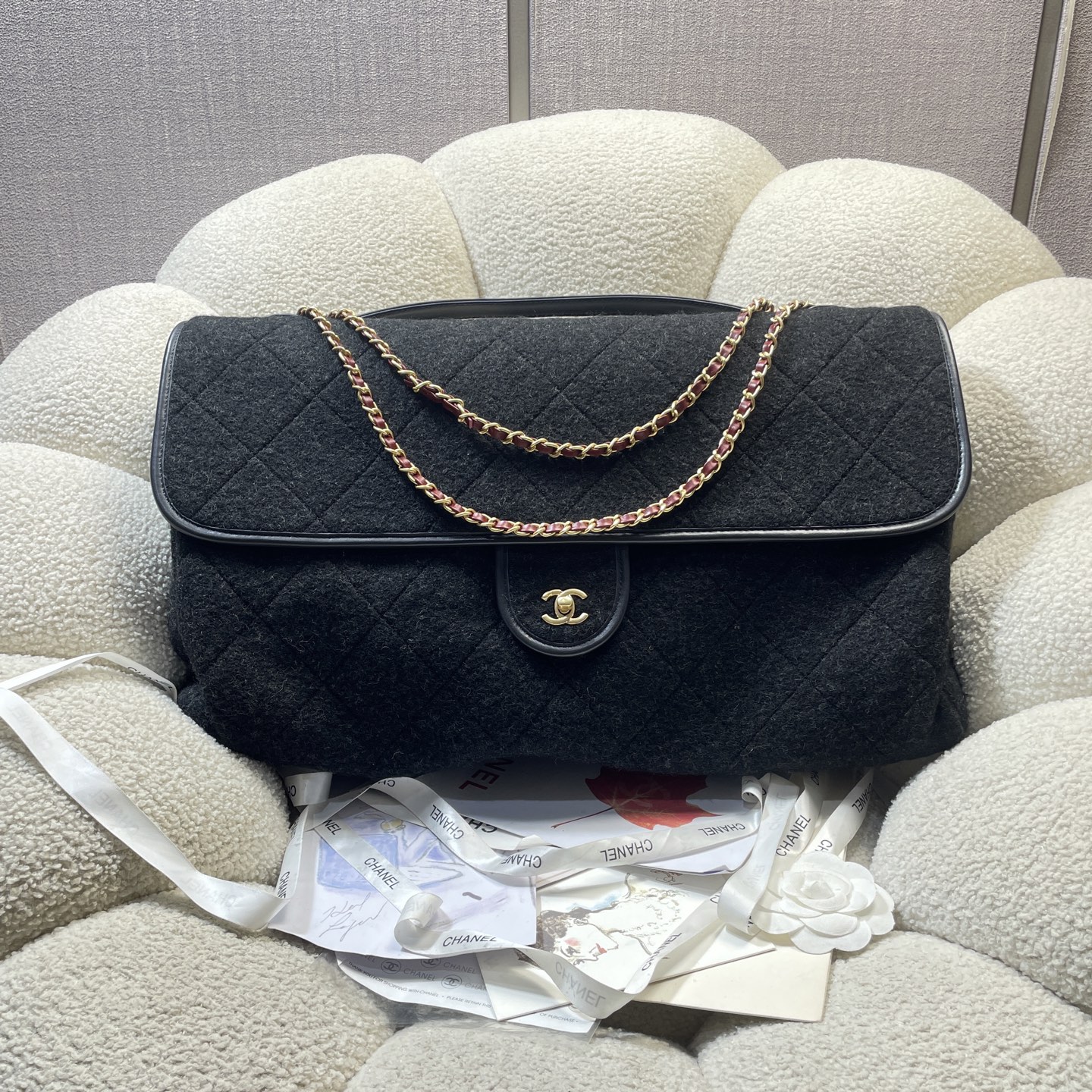 TOP CHANEL Cotton Airport Bag 50-28-8cm- Black