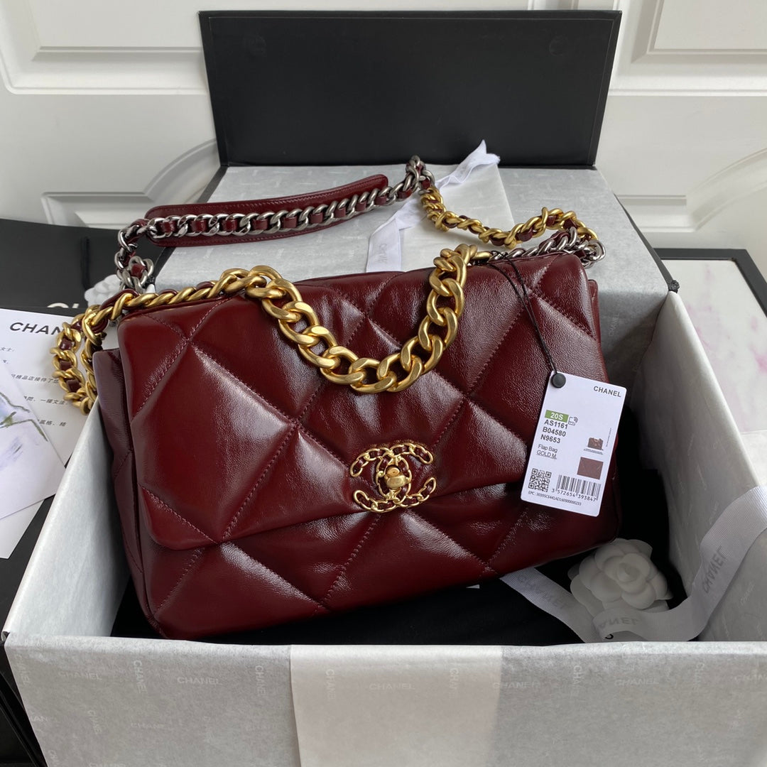 TOP CHANEL 19 Bag Aged Skin Wax Maxi 36cm - Burgundy