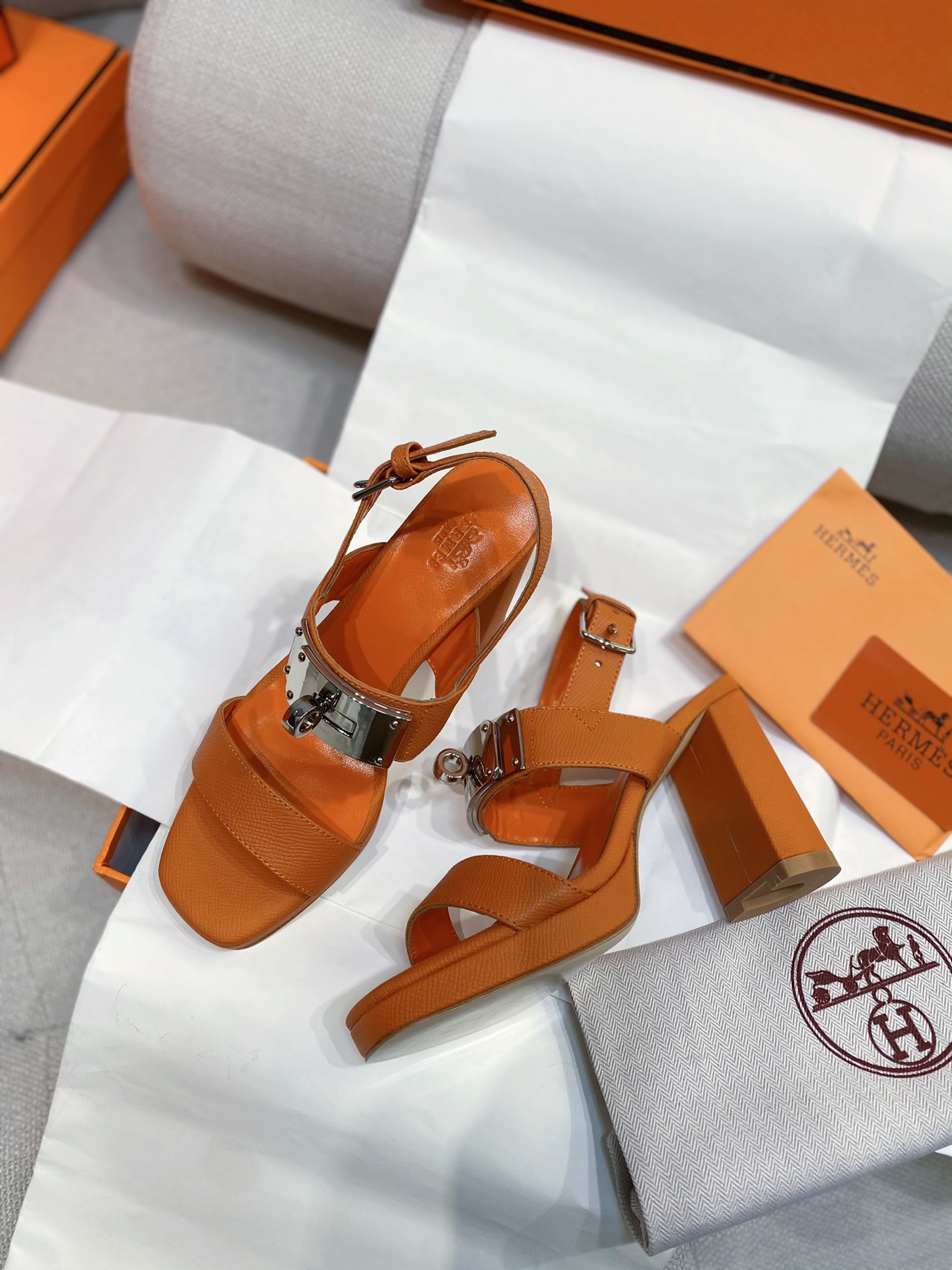 TOP HERMES High Heel Calfskin Sandals 9cm - 2 Colors