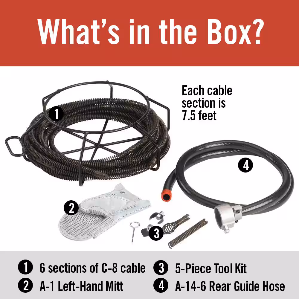 5/8 in. x 7-1/2 in. C-8 6-All-Purpose Wind Sectional Drain Cleaning Replacement Cables 13 Pc. Kit, K-50/K-60SP-SE Models