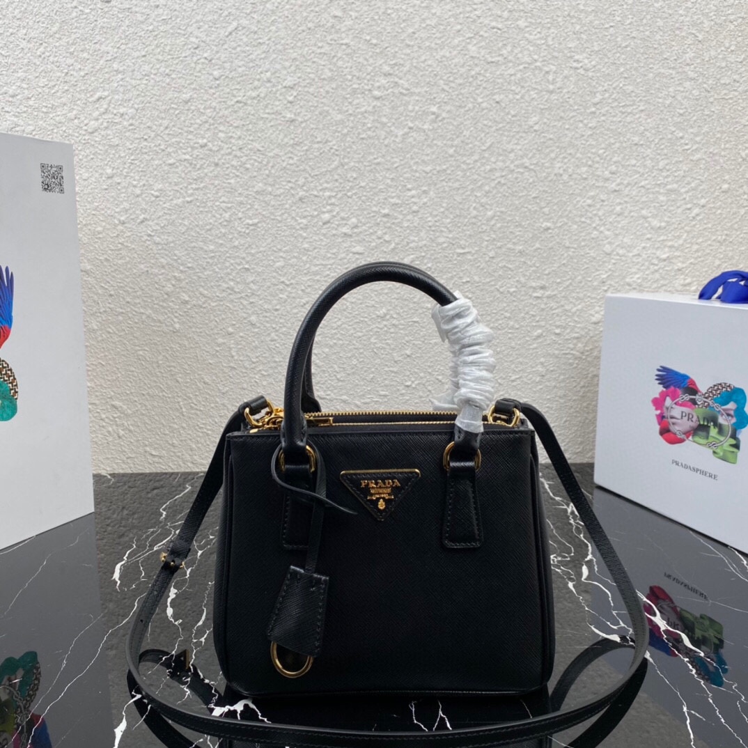 TOP PRADA Galleria Mini Saffiano Bag 20x15x9.5cm - Black