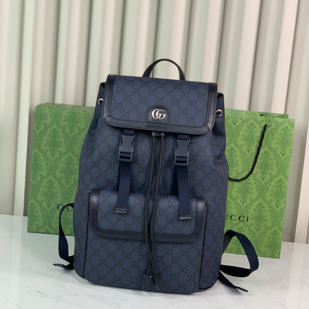 TOP GUCCI GG Leather Backpack 40.5*29*13.5CM - Blue