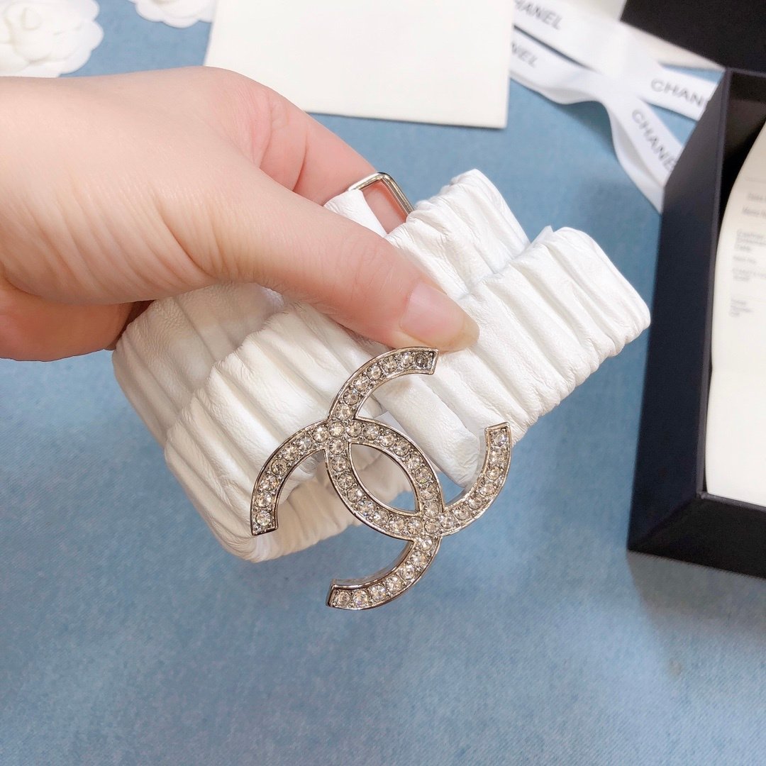 Chanel Belt Double C Buckle White Silver-Toned Hardware and Strass Women Belt 30MM
