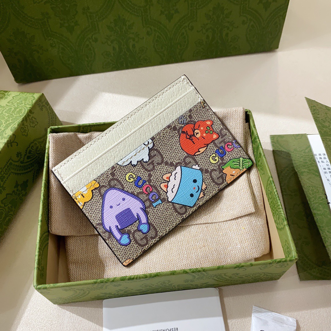 TOP GUCCI  𝗸𝗮𝘄𝗮𝗶𝗶 Printed Card Case Wallet 11 x 8.5 x 3 cm
