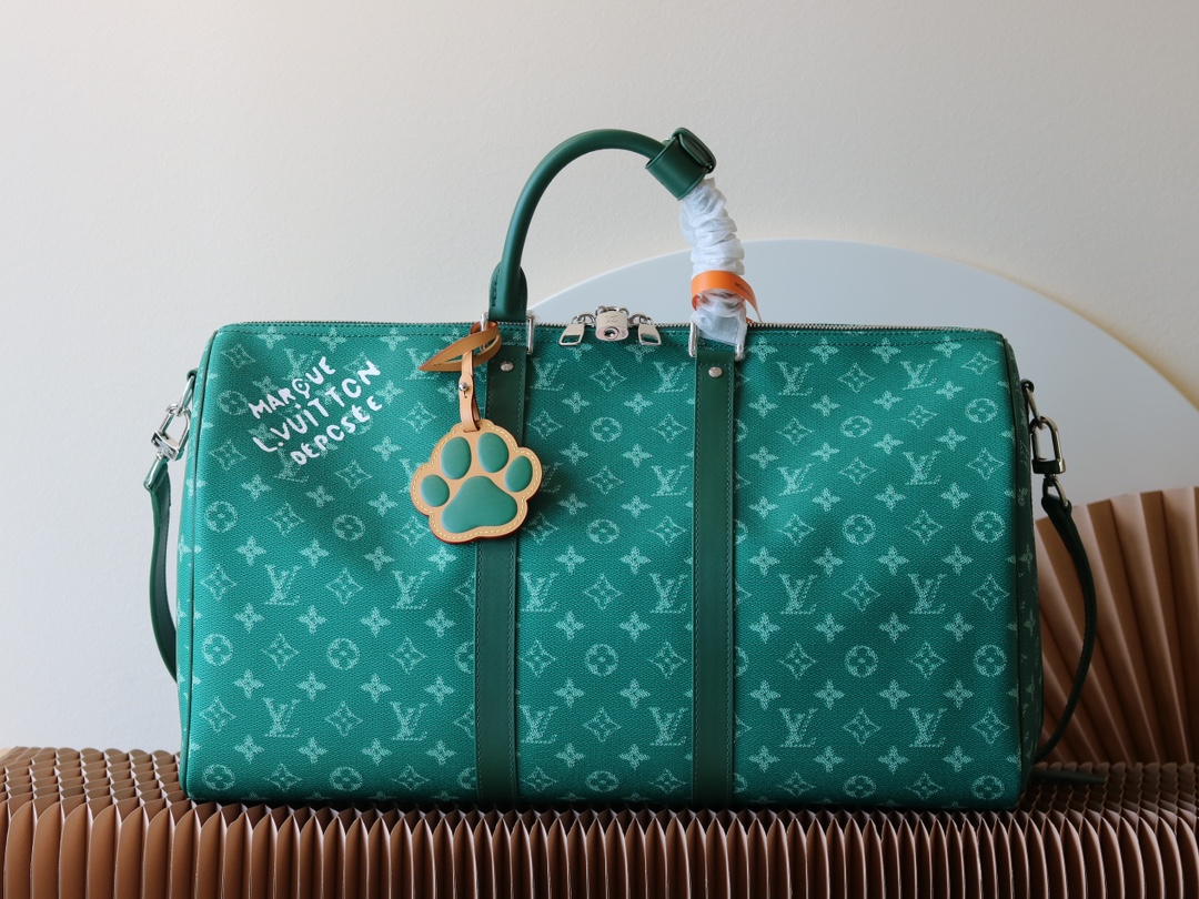 TOP Louis Vuitton LV 2025 Early Spring Keepall 50 Travel Bag 50 X 29 X 23 cm-Green