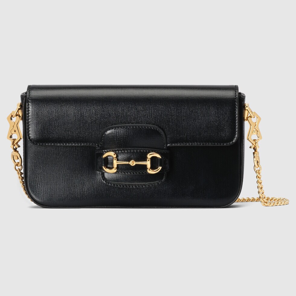 TOP GUCCI G*G Horsebit 1955 Handbag 12.5cm (L) x 21.5cm (W) x 3cm (D) - Black