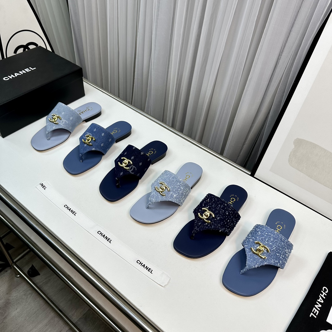 TOP CHANEL Denim Satin Flip Slipper - 6 Colors
