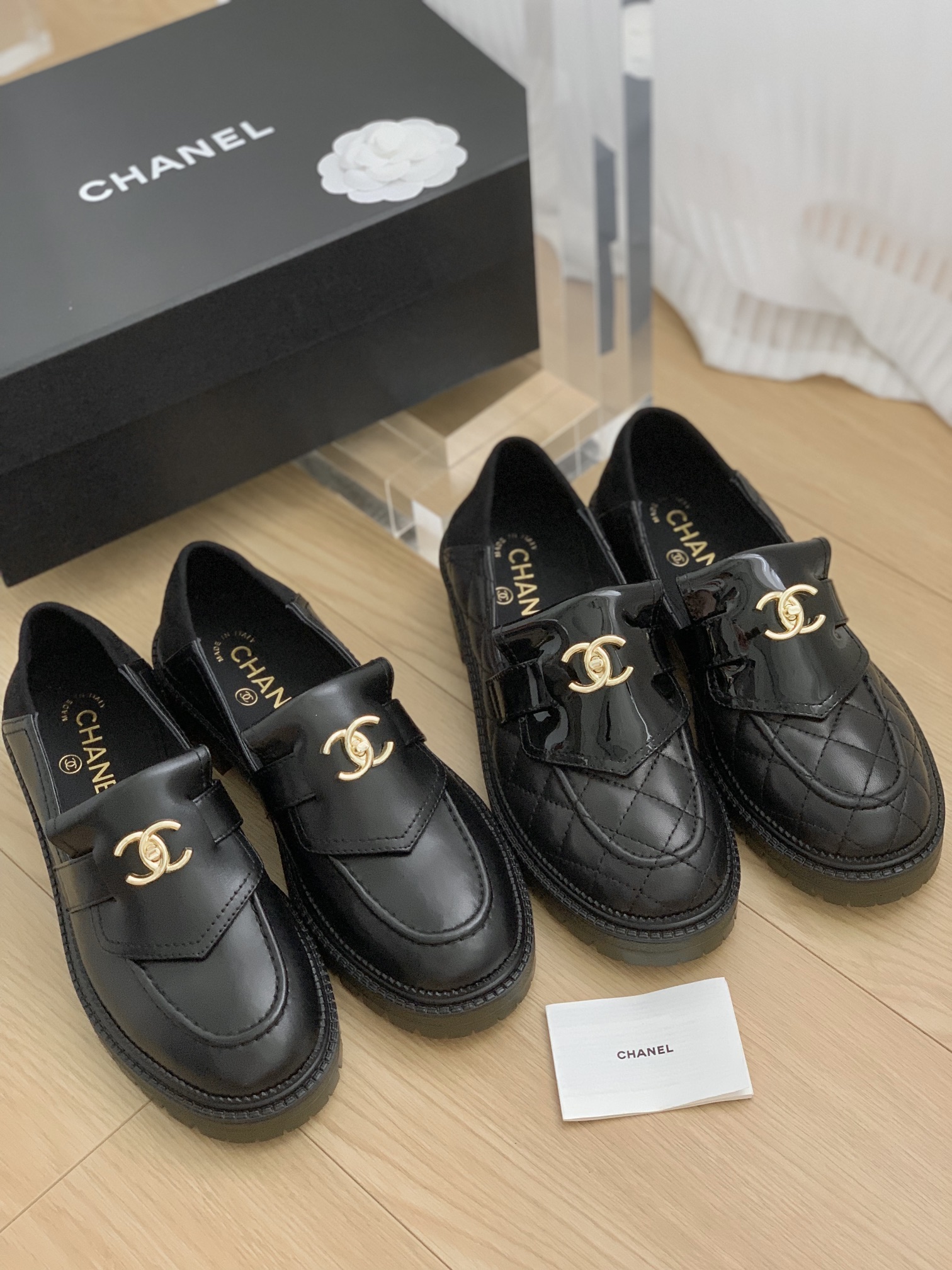 TOP CHANEL Classic Pair C-Buckle Loafers - 2 Colors