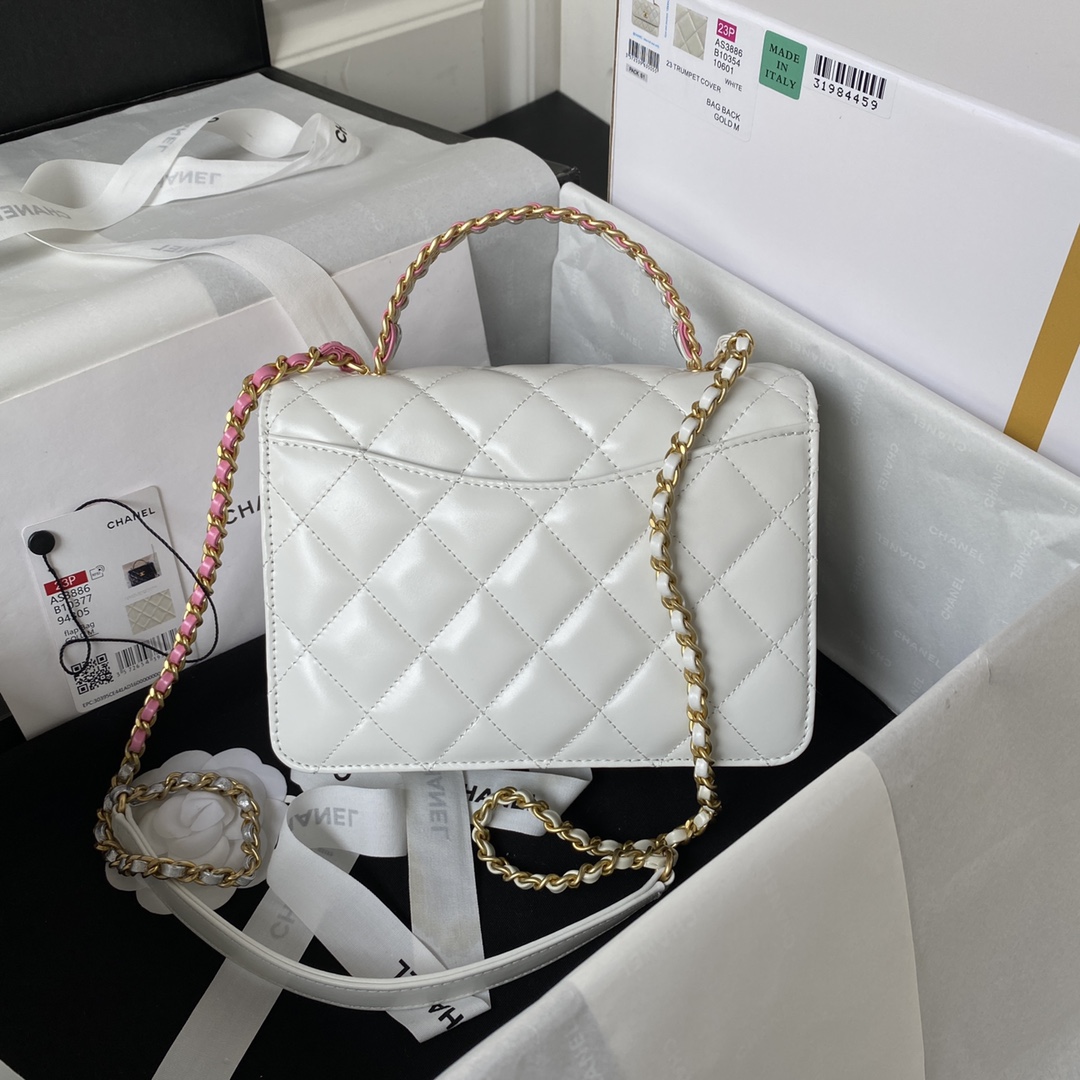 TOP CHANEL Mini CoCo Handle Bag 20X14X7.5cm - White & GHW