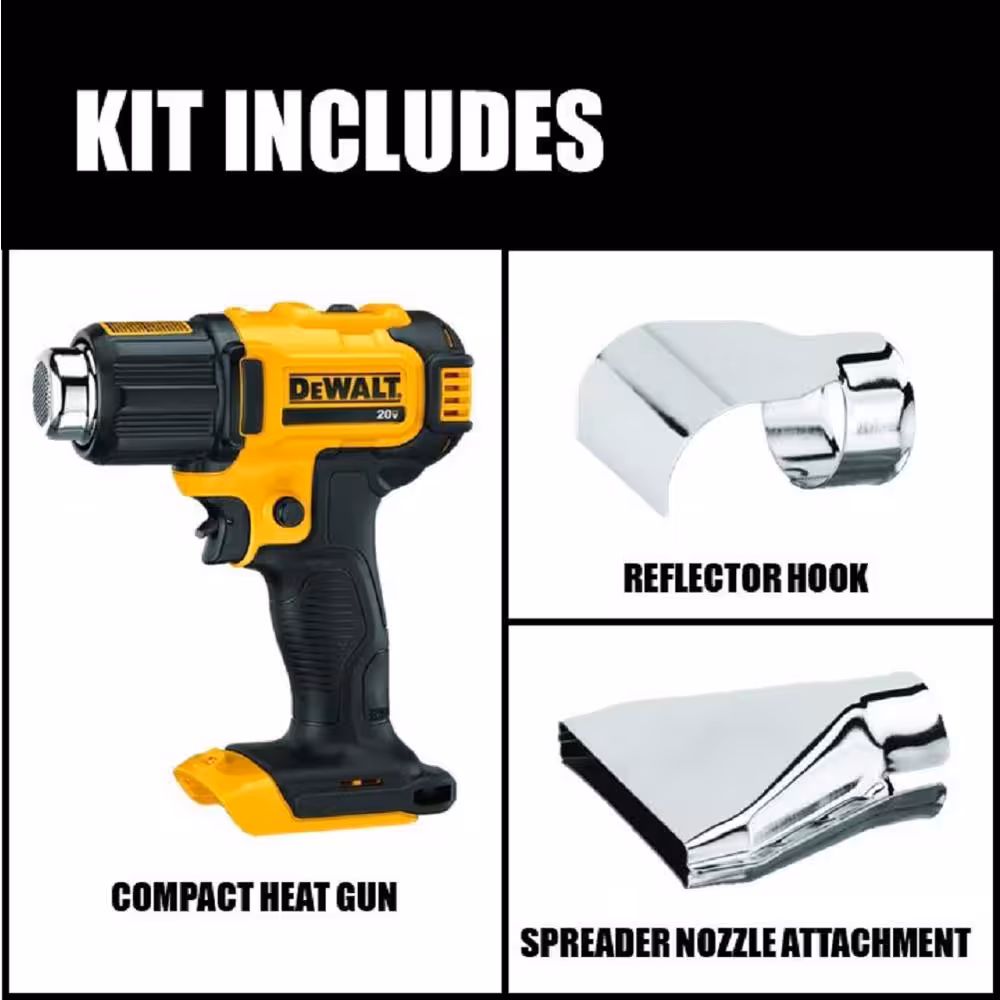 20V MAX Cordless Compact Heat Gun with Flat and Hook Nozzle Attachments