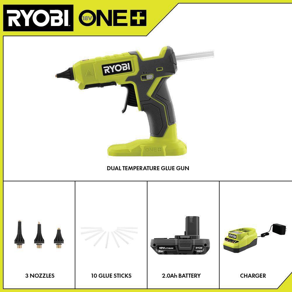 ONE+ 18V Cordless Dual Temperature Full Size or Mini Hot Glue Gun Kit with 2.0 Ah Battery and 18V Lithium-Ion Charger