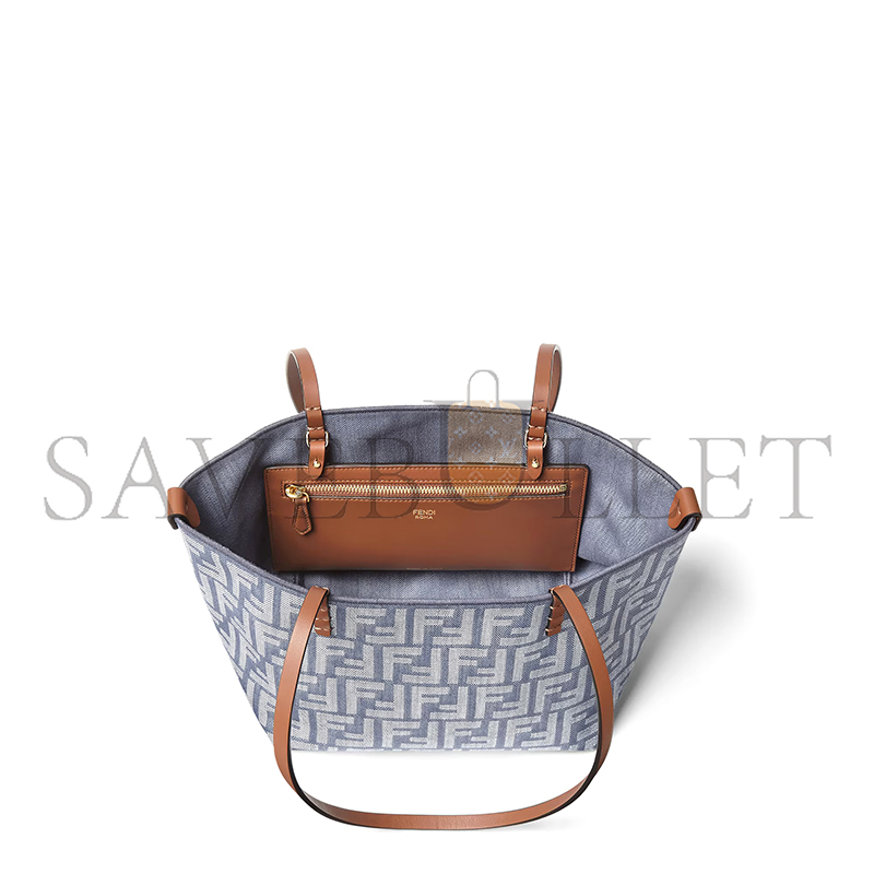 FENDI SMALL ROLL BLUE DENIM-EFFECT FF JACQUARD REVERSIBLE SHOPPER 8BH424AUT4F1SXQ (23*19.5*15cm)