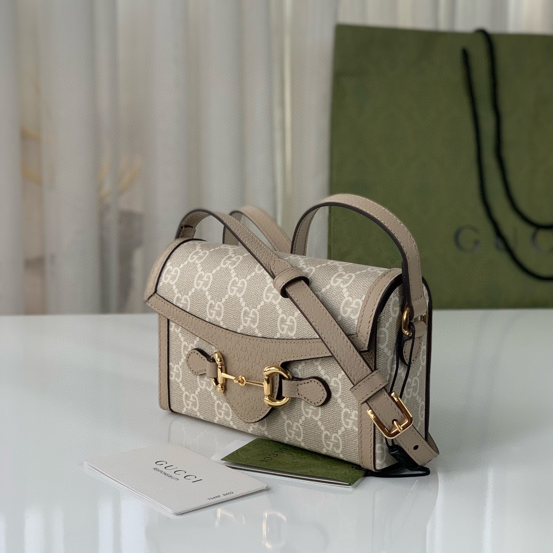 TOP GUCCI Horsebit 1955 Bag 18x12x5cm - Beige