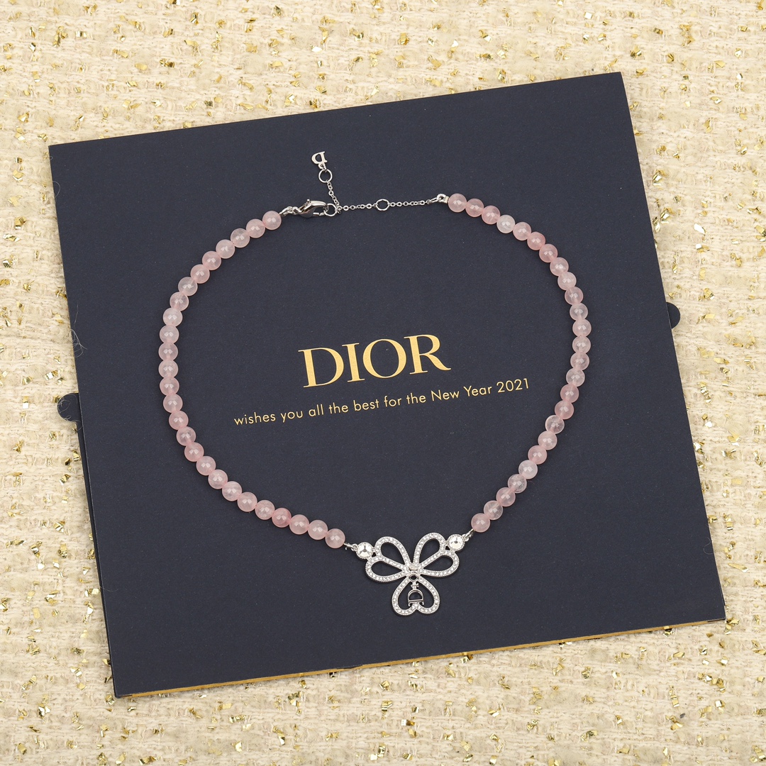 TOP Christian Dior flower crystal necklace - pink