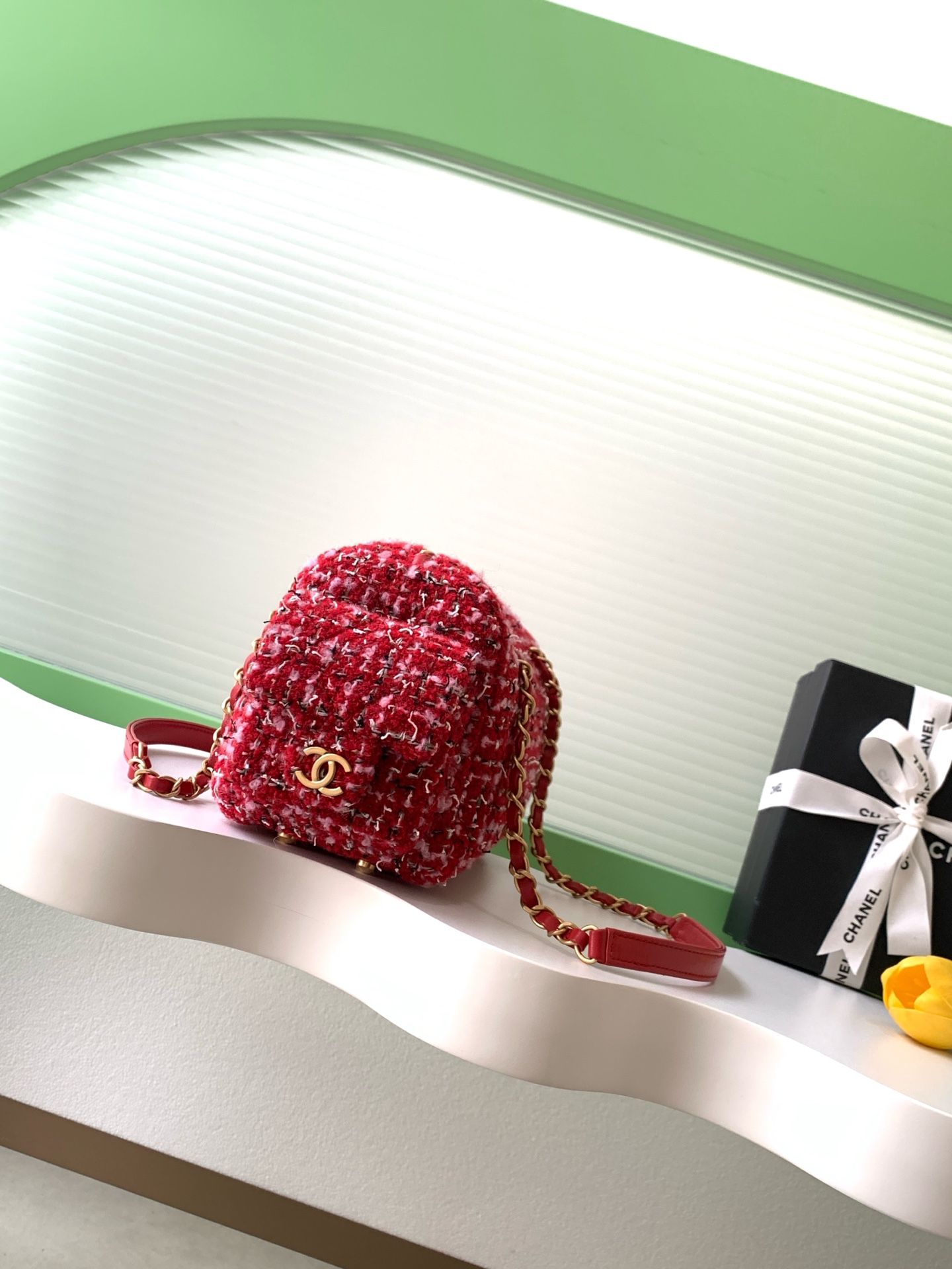 TOP CHANEL  Bowling Bag 15.5-24-11.5cm/18.5-27-13.5cm  - Red