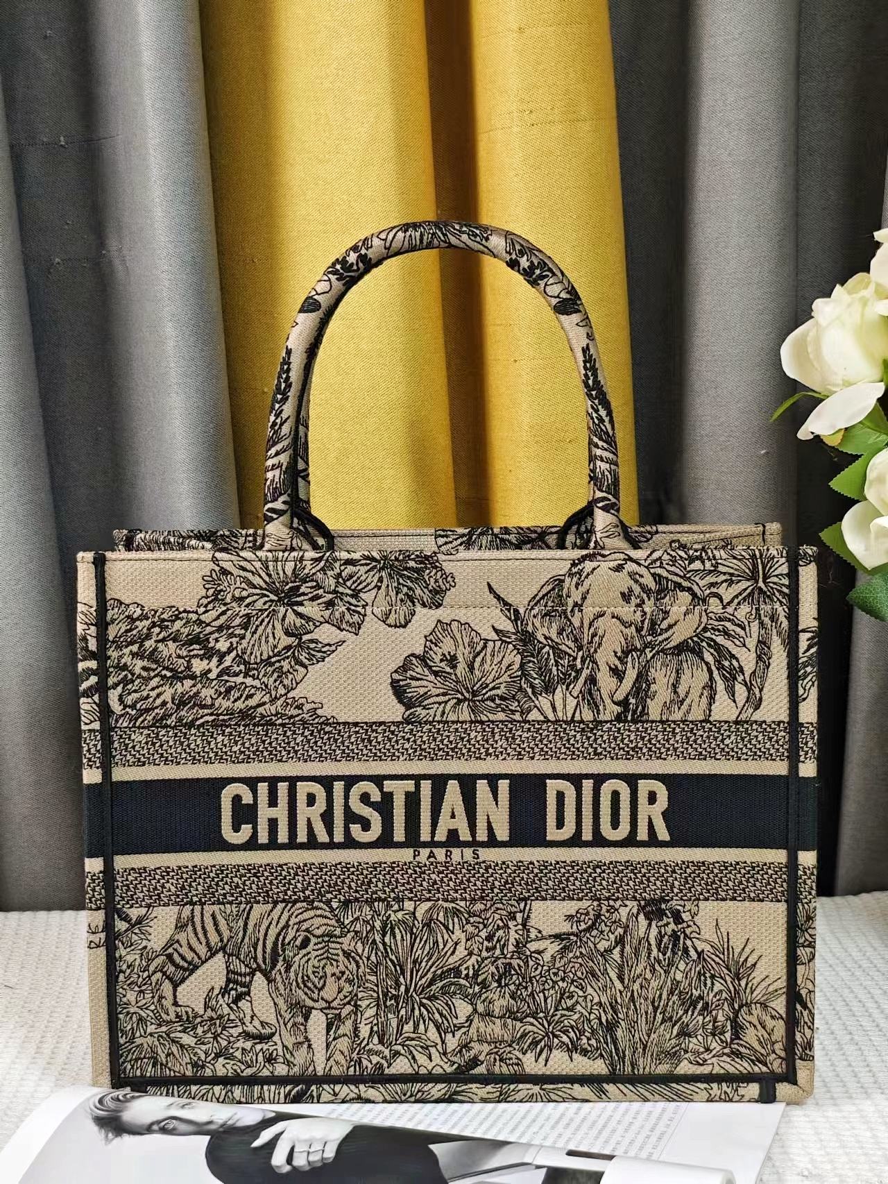 TOP Christian Dior Book Tote Bag, Indian Style Zoo - Small/Medium