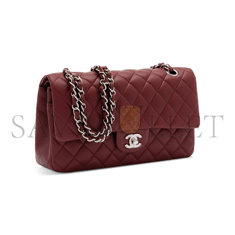 CHANEL MEDIUM CLASSIC FLAP BAG WITH SILVER HARDWARE BURGUNDY A01112 (25*16*8cm)