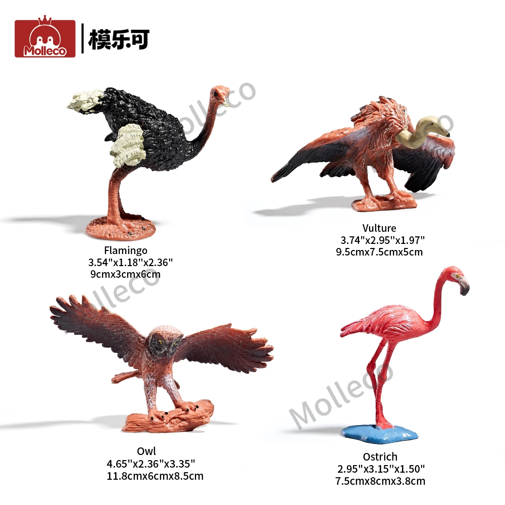 Molleco Animal Figure Toys for Kids and Children ostrich+bald eagle+owl+flamingo CP033-1-2-3-4