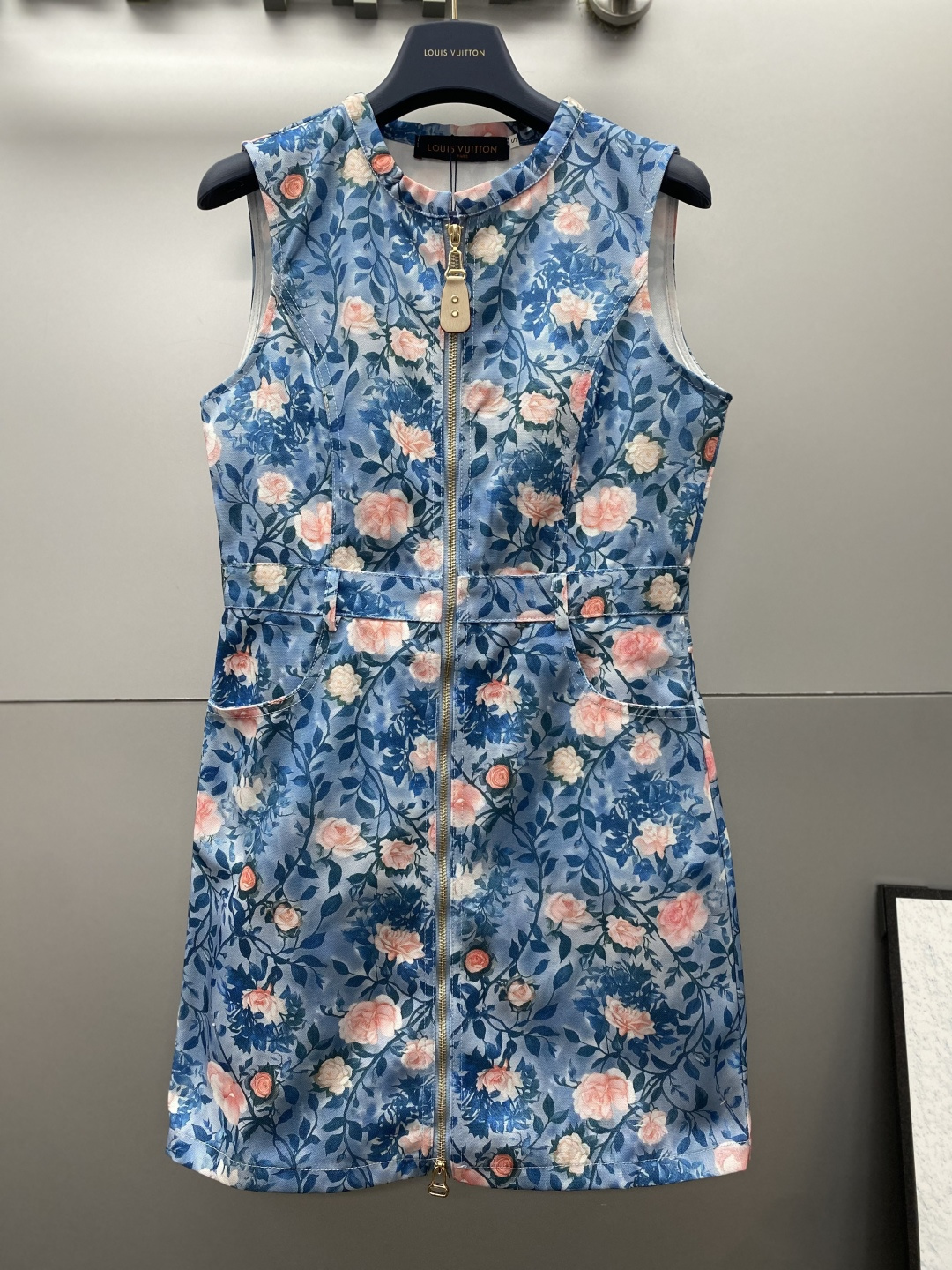 TOP Louis Vuitton LV Floral Pattern Denim Dress - Blue