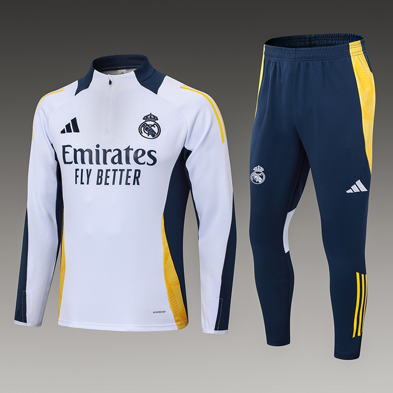 2024-25 Real Madrid White Football Half Pull Training Suit