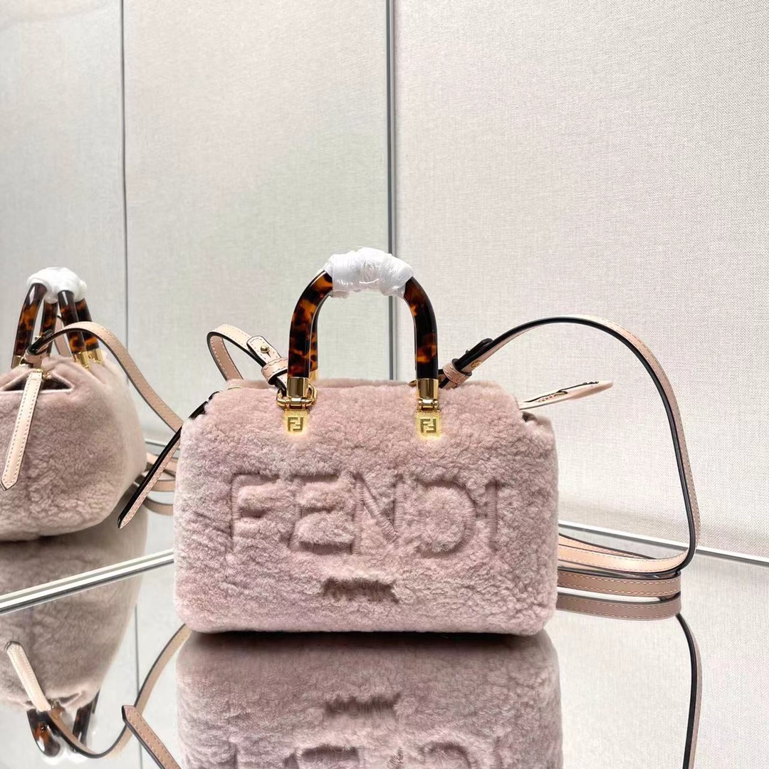 TOP FENDI Lamb Wool By The Way Boston Bags - 17x8x12cm - 2 Colors - GHW