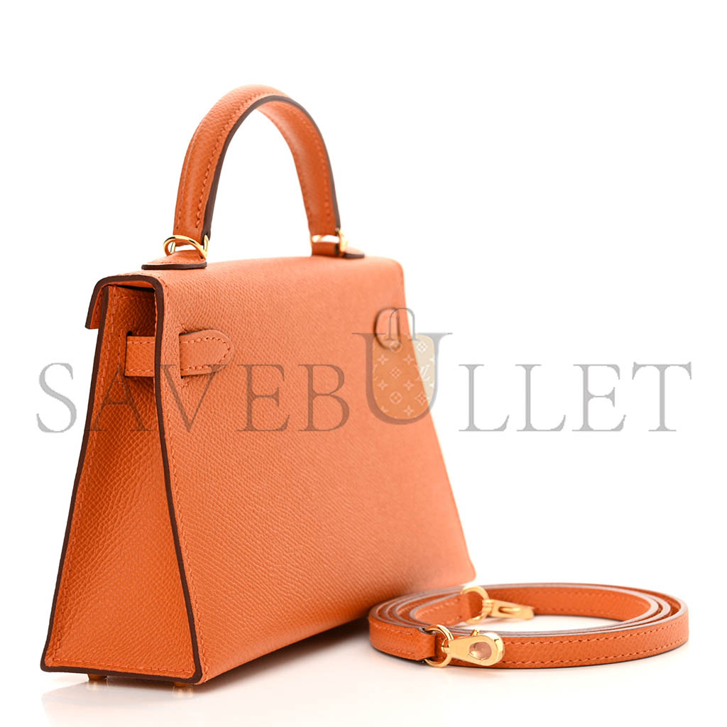 HERMÈS MINI KELLY II EPSOM LEATHER ORANGE GOLD BUCKLE (19*12*5.5cm)