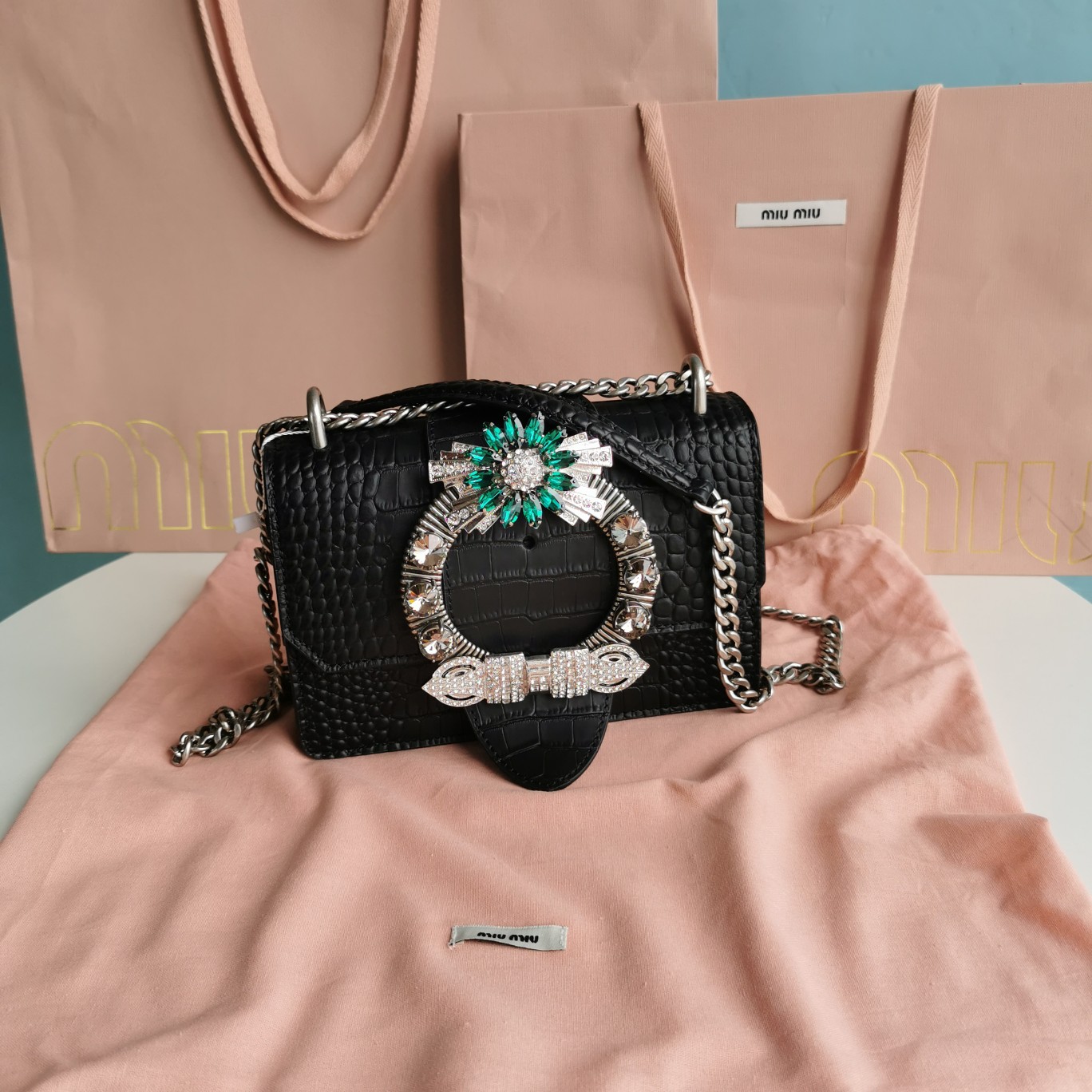 TOP Miu Miu Miu Lady Crocodile Print Bag 20 x 12.5 x 5.5 cm - 4 Color